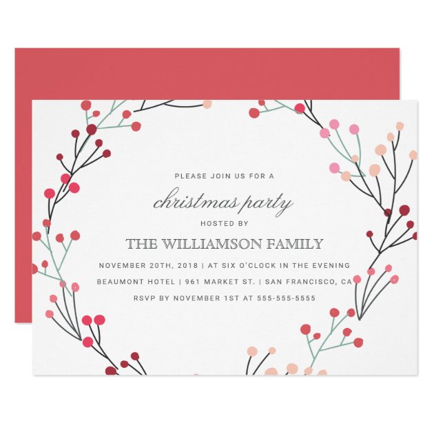 Whimsical Winter Wreath Christmas Party Invitation