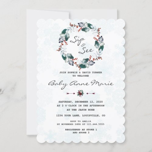 Whimsical Winter Wreath Sip  See Baby Shower Invitation