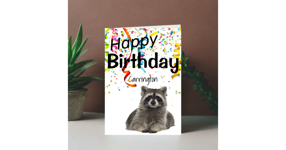 Whimsical Wishes: Raccoon Happy Birthday Greeting Card | Zazzle