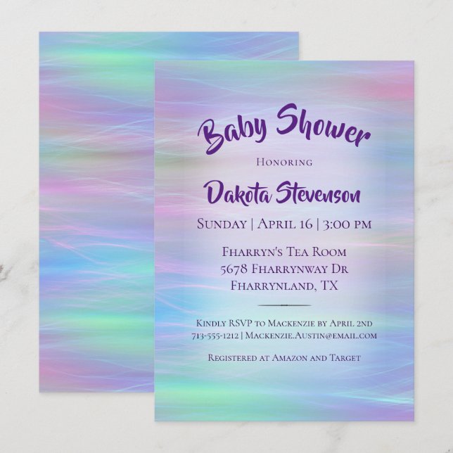 Whimsical Wisps | Holo Fairy Pastel Rainbow Shower Invitation (Front/Back)