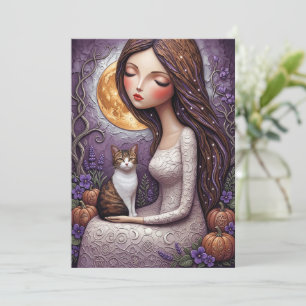 Whimsical Witch Cat Halloween Mystical Moon Card