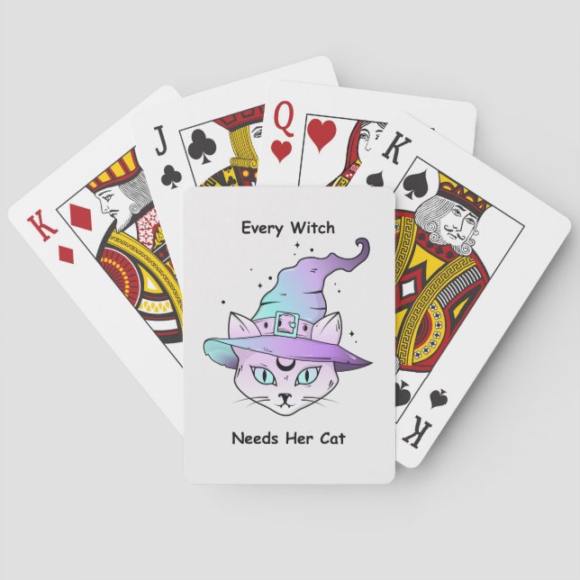 Whimsical Witch Cat Poker Cards (Back)