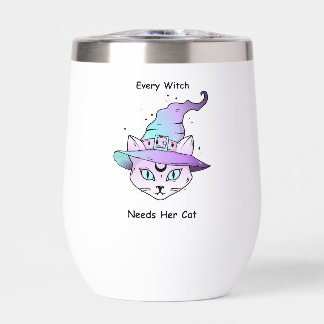 Whimsical Witch Cat Thermal Wine Tumbler