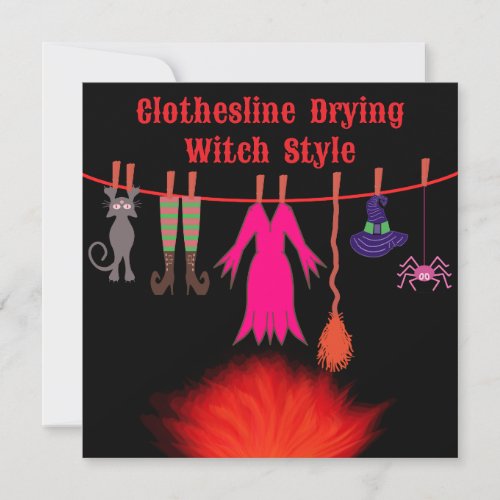 Whimsical Witch Clothesline Halloween Graphic Art Card