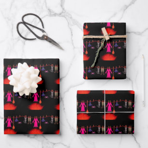 Whimsical Witch Clothesline Halloween Graphic Art Wrapping Paper Sheets