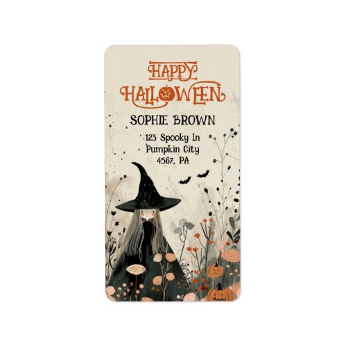 Whimsical Witch Fall Foliage Happy Halloween Label