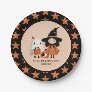 Whimsical Witch& Ghost Halloween Birthday Party Paper Plates