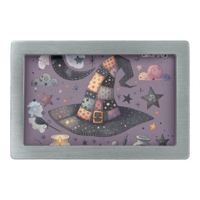 Whimsical Witch Hat and Celestial Magic Belt Buckle (Front)