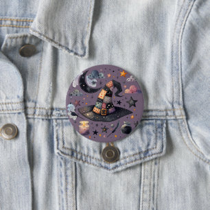 Whimsical Witch Hat and Celestial Magic Button
