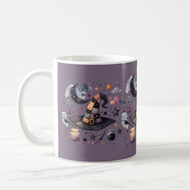 Whimsical Witch Hat and Celestial Magic Coffee Mug (Left)