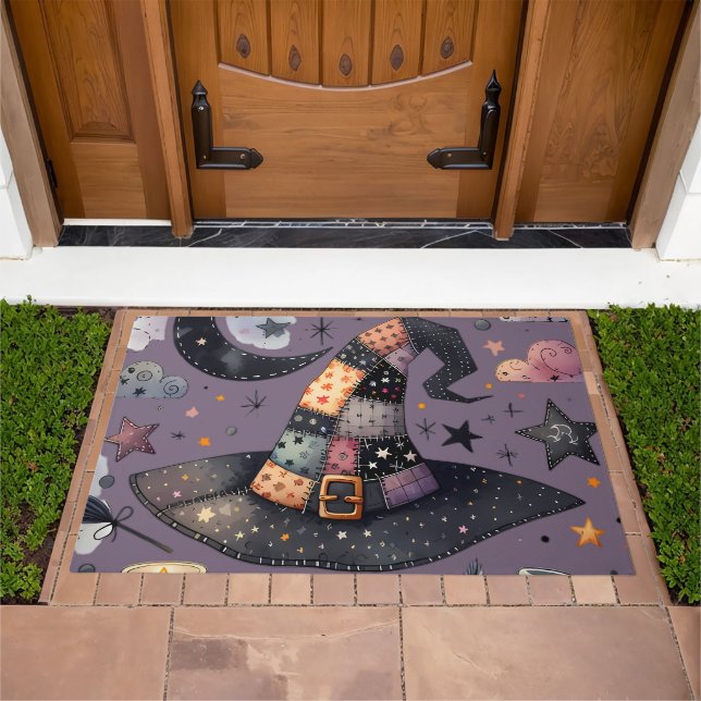 Whimsical Witch Hat and Celestial Magic Doormat (Outdoor)