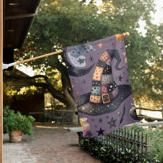 Whimsical Witch Hat and Celestial Magic House Flag (In SItu)