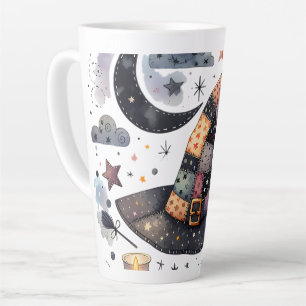 Whimsical Witch Hat and Celestial Magic Latte Mug