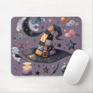 Whimsical Witch Hat and Celestial Magic Mouse Pad