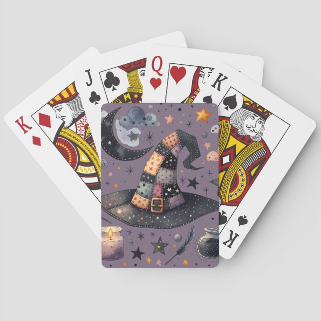 Whimsical Witch Hat and Celestial Magic Poker Cards (Back)