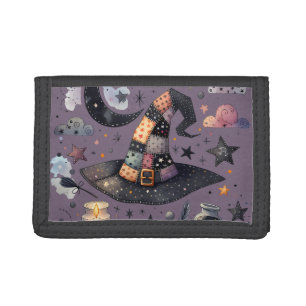 Whimsical Witch Hat and Celestial Magic Trifold Wallet