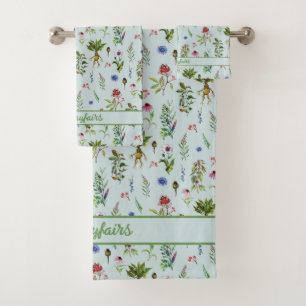 Whimsical Witch Herbs on Mint Green Bath Towel Set