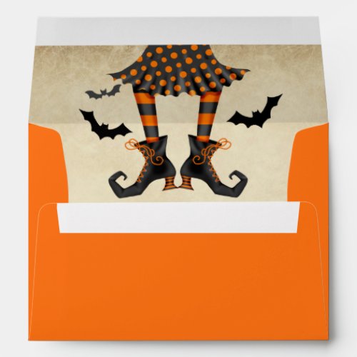 Whimsical Witch in Striped Stockings Halloween Envelope