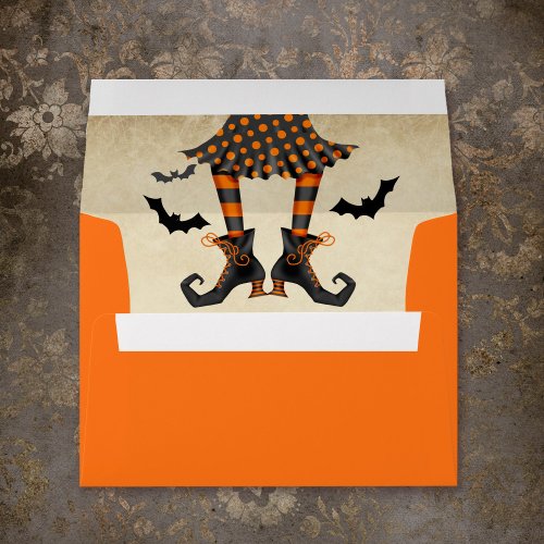 Whimsical Witch in Striped Stockings Halloween Envelope