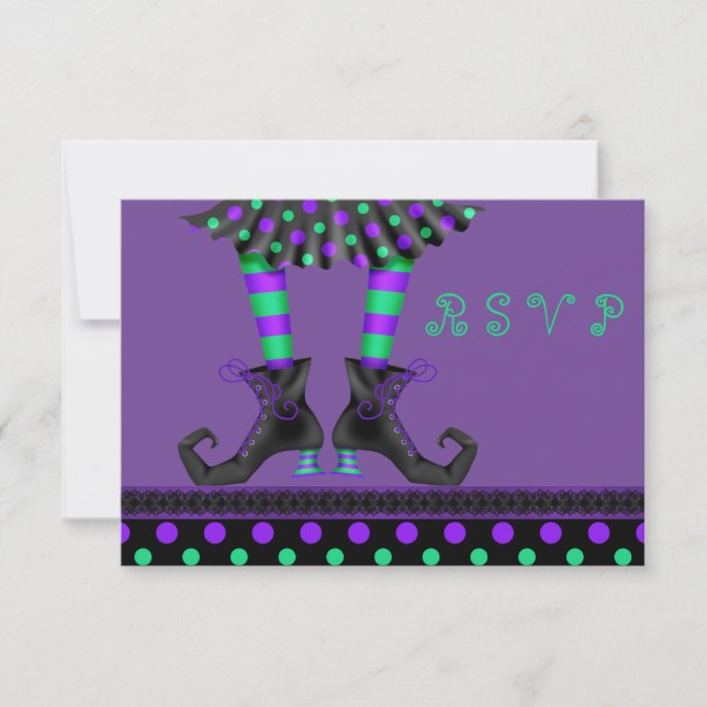 Whimsical Witch Legs Halloween Party RSVP Card (Front)