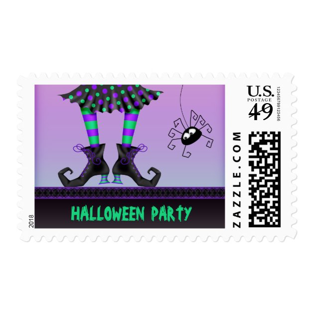 Whimsical Witch Legs & Spider Halloween Party Postage