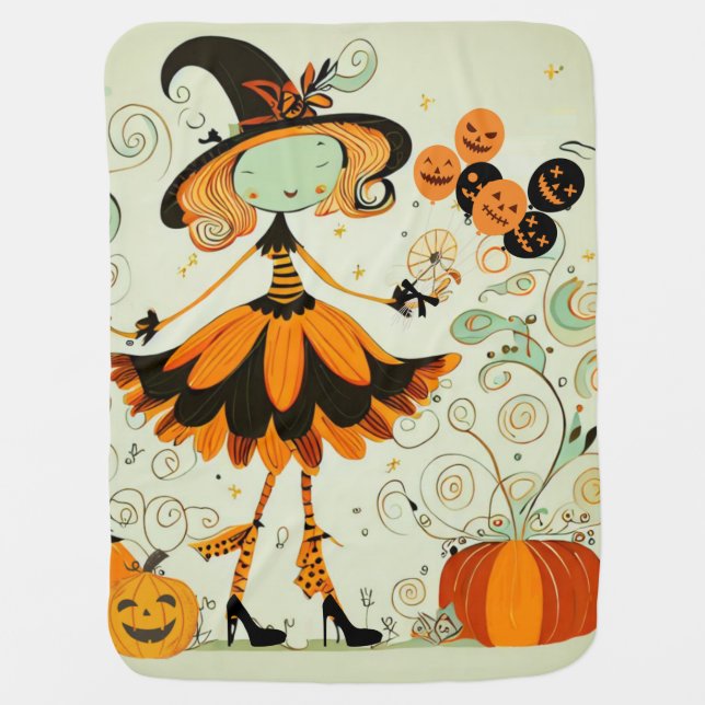 whimsical/witch/pumpkin/fall baby blanket (Front)