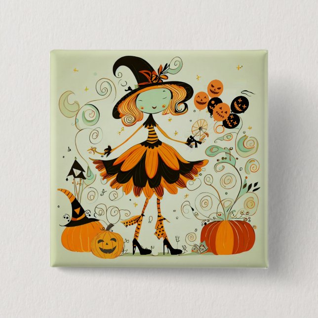 whimsical/witch/pumpkin/fall button (Front)