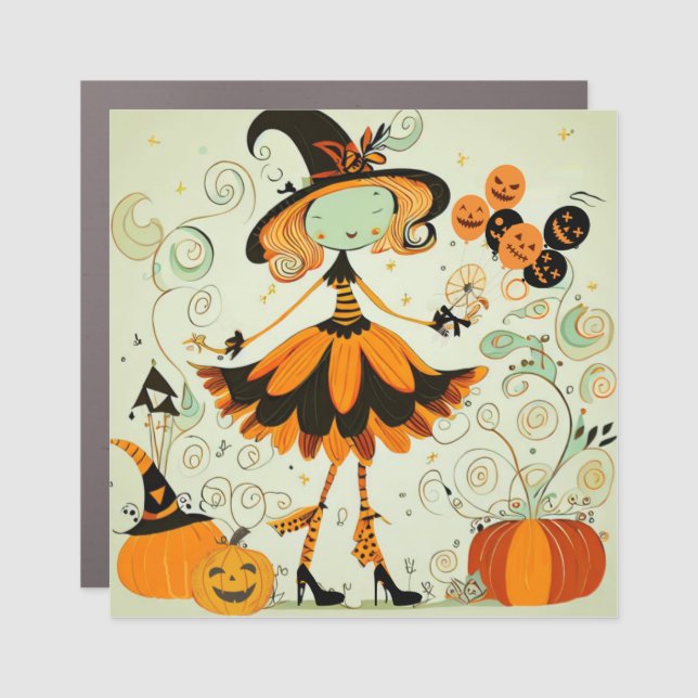 whimsical/witch/pumpkin/fall car magnet (Front)