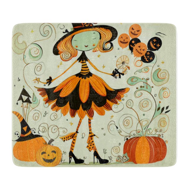 whimsical/witch/pumpkin/fall cutting board (Front)