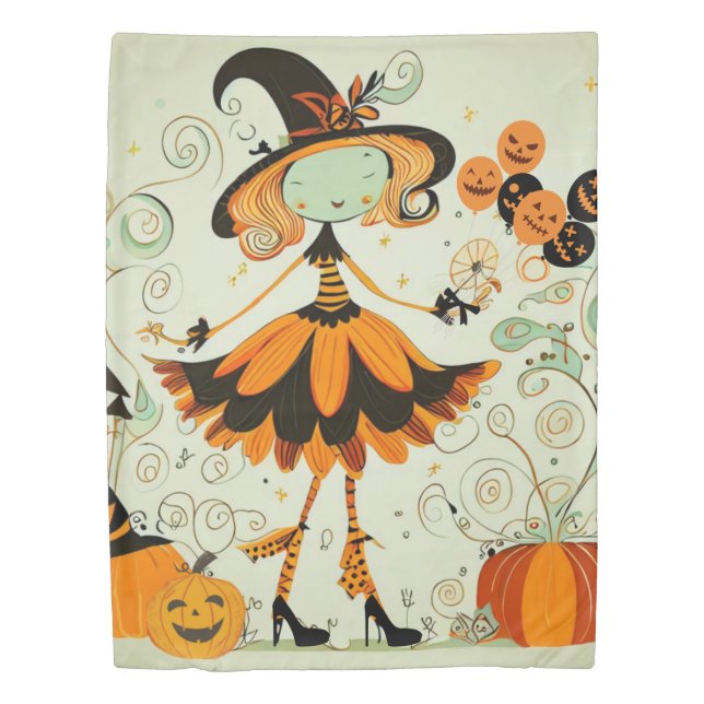 whimsical/witch/pumpkin/fall duvet cover (Front)