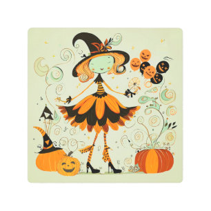 whimsical/witch/pumpkin/fall metal print