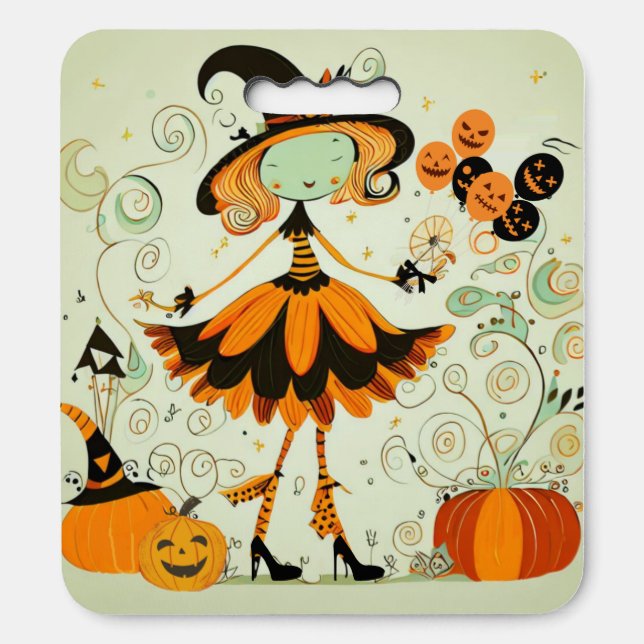 whimsical/witch/pumpkin/fall seat cushion (Front Vertical)