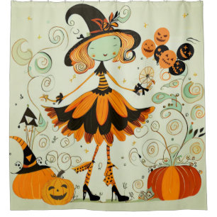 whimsical/witch/pumpkin/fall shower curtain