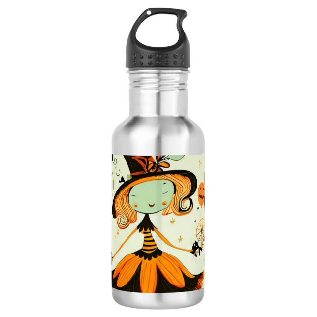 whimsical/witch/pumpkin/fall stainless steel water bottle (Front)