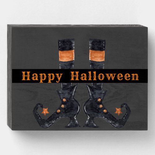 Whimsical Witch Shoes Customizable Wooden Box Sign