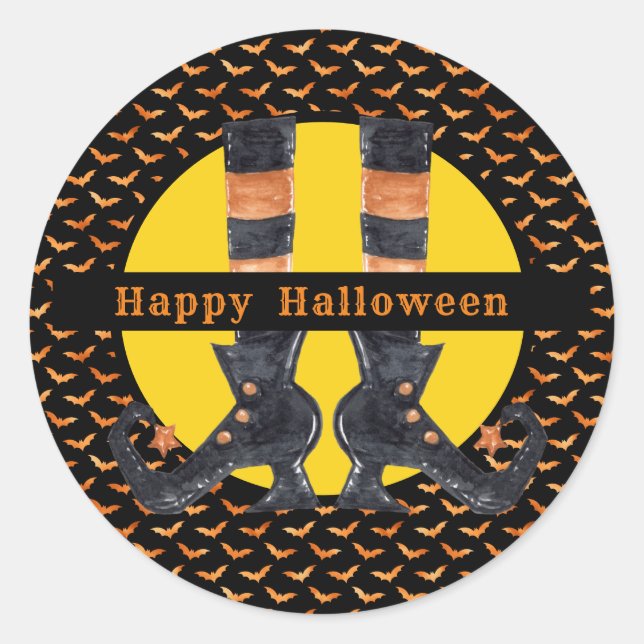 Whimsical Witch Shoes Halloween  Classic Round Sticker (Front)