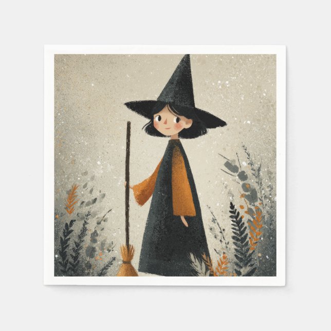 Whimsical Witch Watercolor Halloween Napkins (Front)