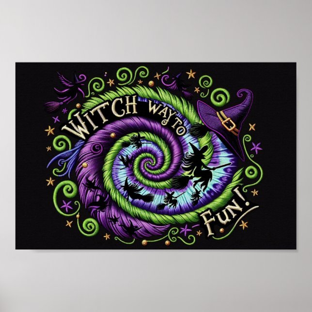 Whimsical Witch Way To Fun Halloween Design Poster (Front)