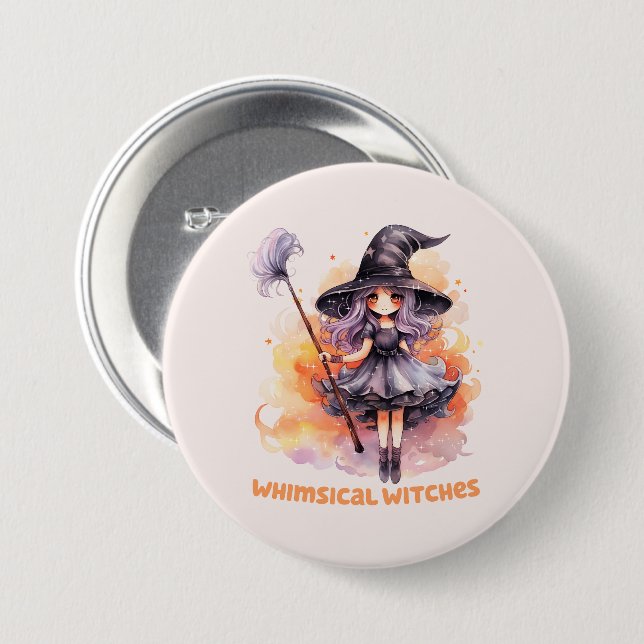 Whimsical Witches – Cute Halloween Witch Button (Front & Back)