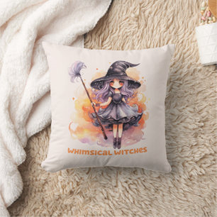 Whimsical Witches – Cute Halloween Witch Throw Pillow