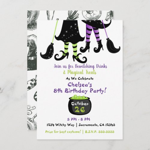 Whimsical Witches Modern Witch Halloween Birthday Invitation