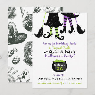 Whimsical Witches Modern Witch Halloween Party Invitation