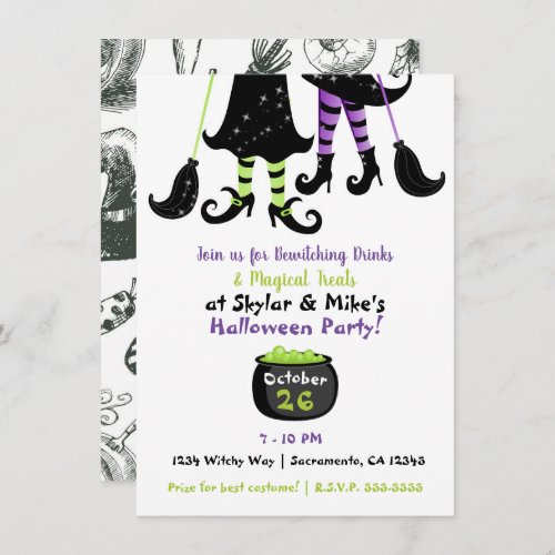 Whimsical Witches Modern Witch Halloween Party Invitation