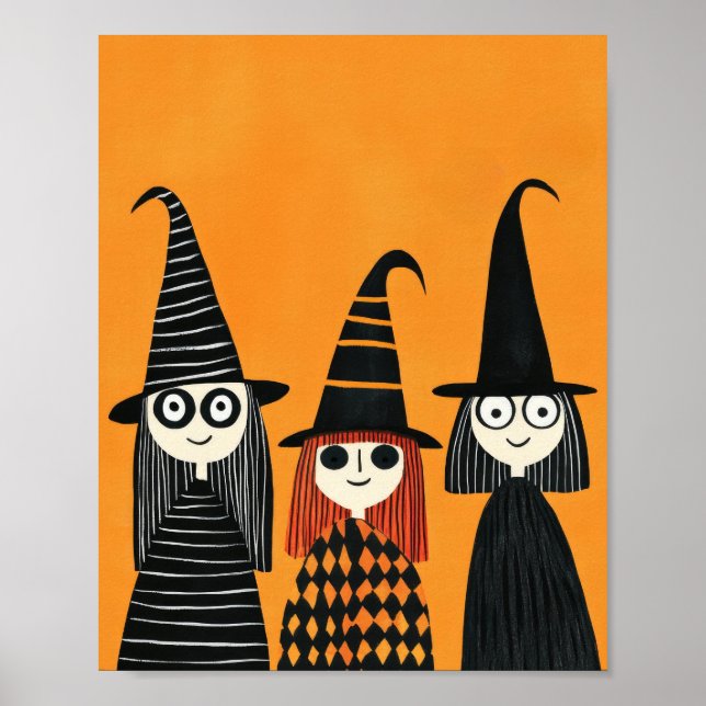 Whimsical Witches Spooky Cute Halloween Poster (Front)
