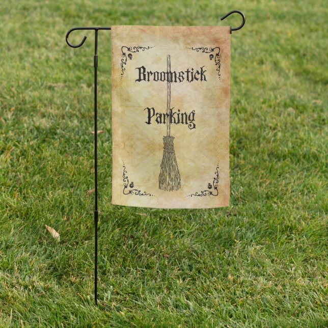 Whimsical Witchy Broomstick Parking  Garden Flag (In SItu)