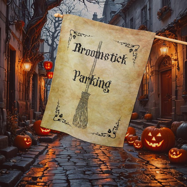 Whimsical Witchy Broomstick parking House Flag (Creator Uploaded)
