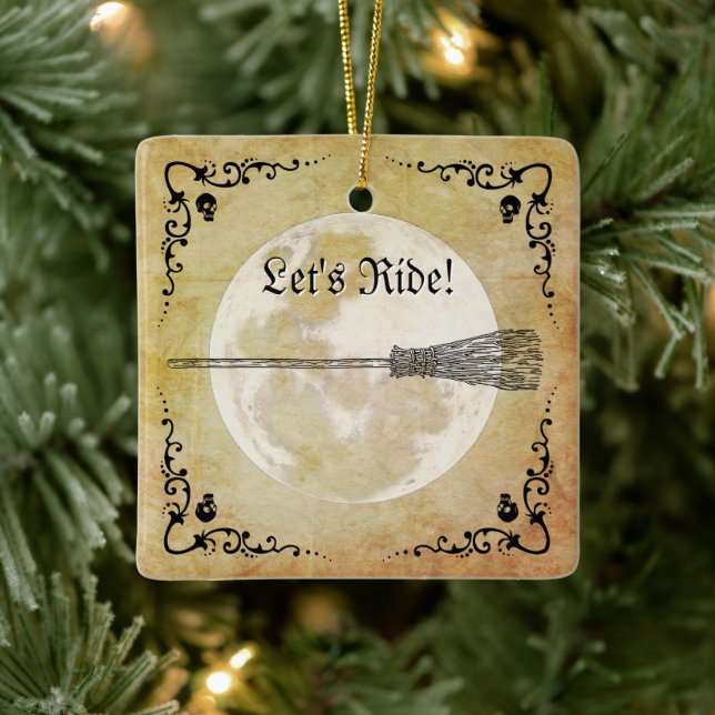 Whimsical Witchy Full Moon  Ceramic Ornament (Tree)