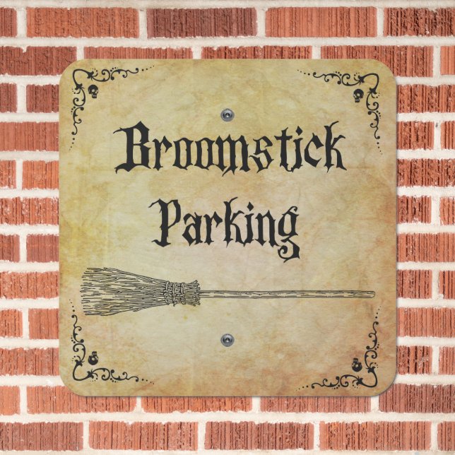Whimsical Witchy Full Moon Metal Parking Sign (In Situ(Brick))