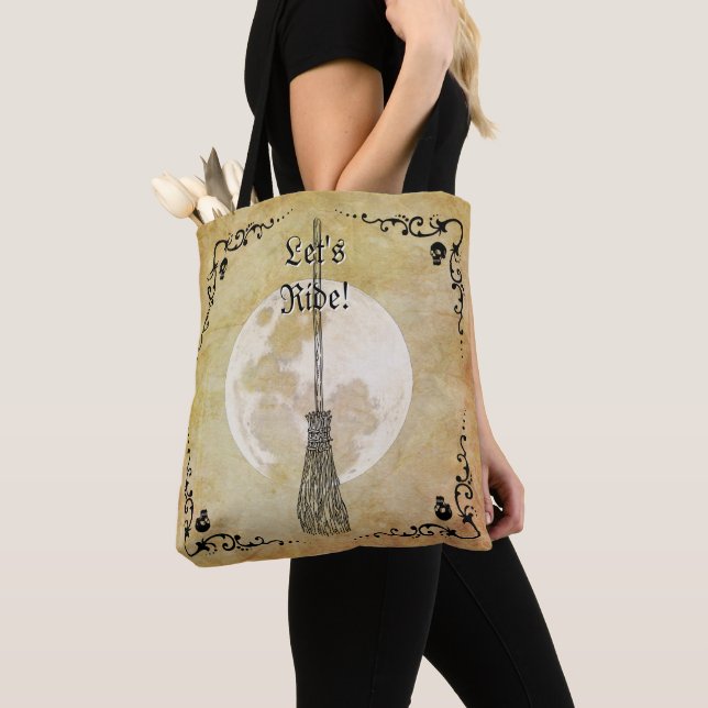 Whimsical Witchy Full Moon Tote Bag (Close Up)