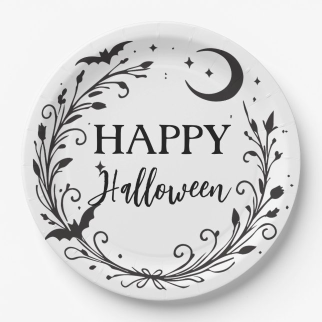 Whimsical Witchy Wiccan Herb Magic Halloween Paper Plates (Front)